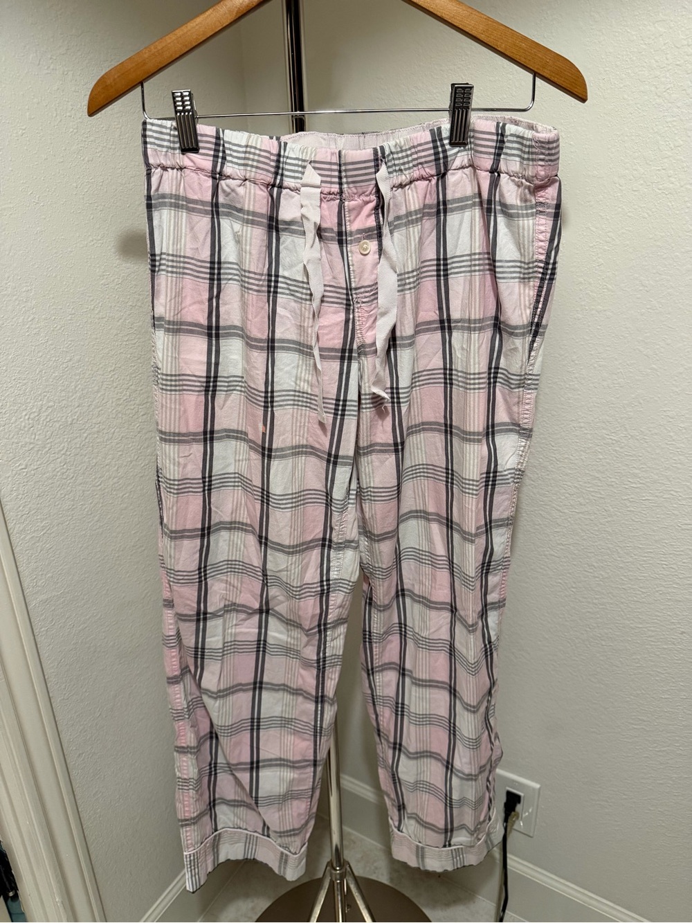 J. Crew Pink and White Plaid Pajama Pants